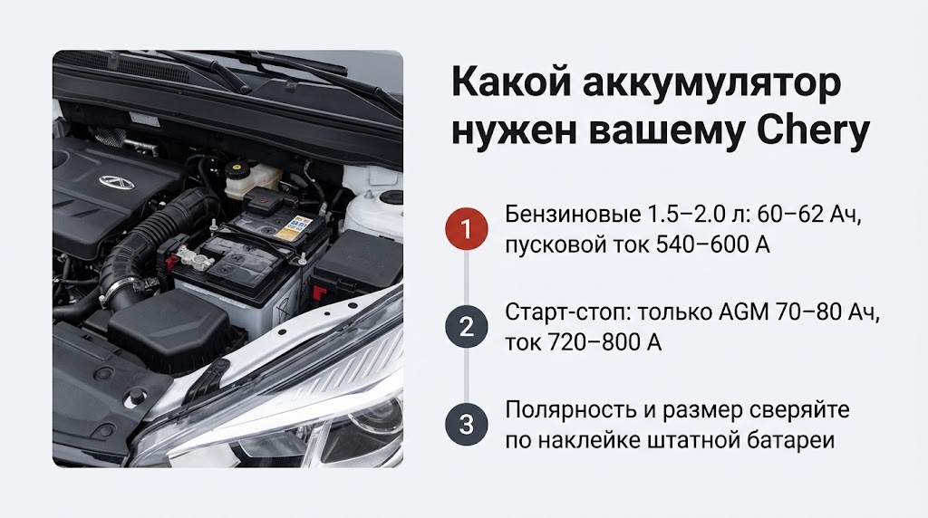 Какой аккумулятор нужен вашему Chery