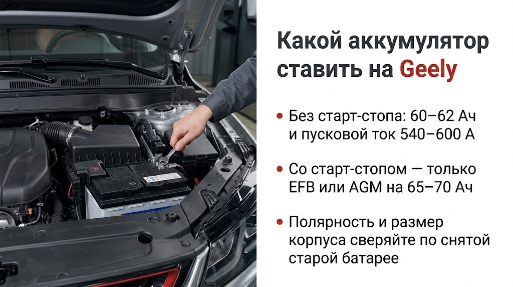 Какой аккумулятор ставить на Geely