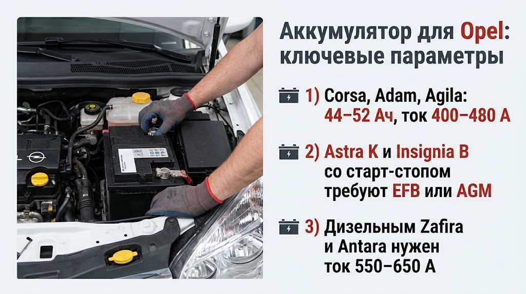 Аккумулятор для Opel: ключевые параметры