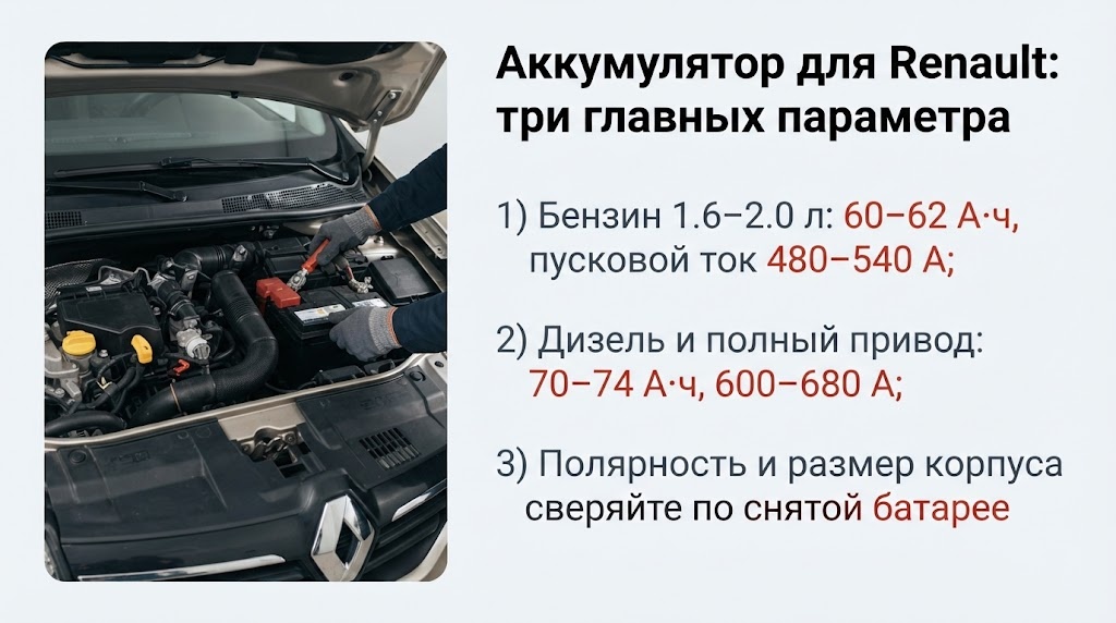 Аккумулятор для Renault: три главных параметра